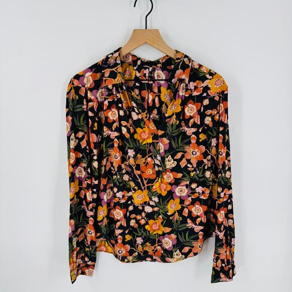Unbranded Black Floral Blouse Fall Colors Long Sleeve Boho Style Size M - Picture 1 of 7